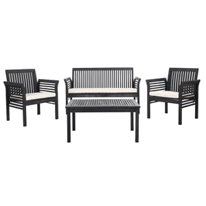 Pemberly Row Contemporary 4 Piece Patio Sofa Set in Black and White