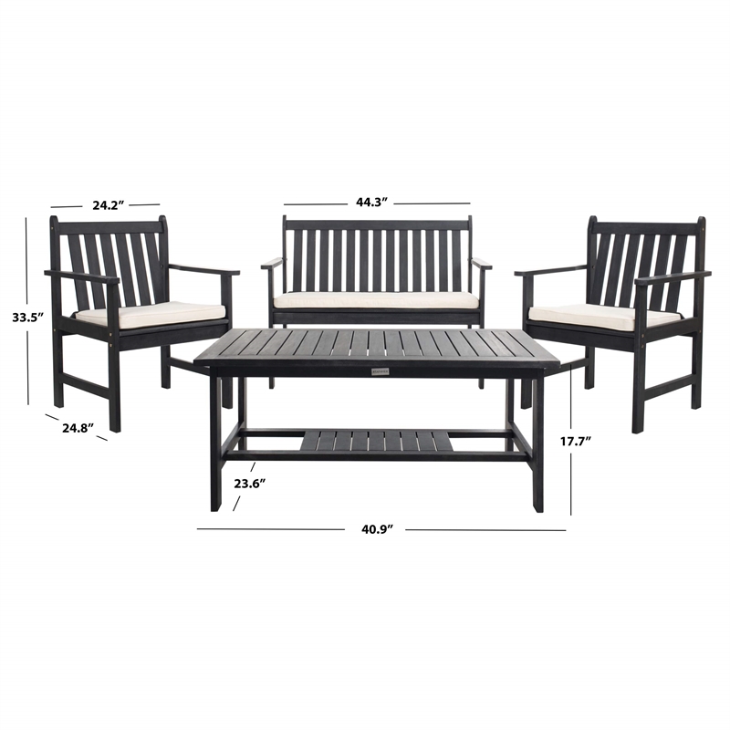 Pemberly Row Contemporary 4 Piece Patio Sofa Set in Black and White