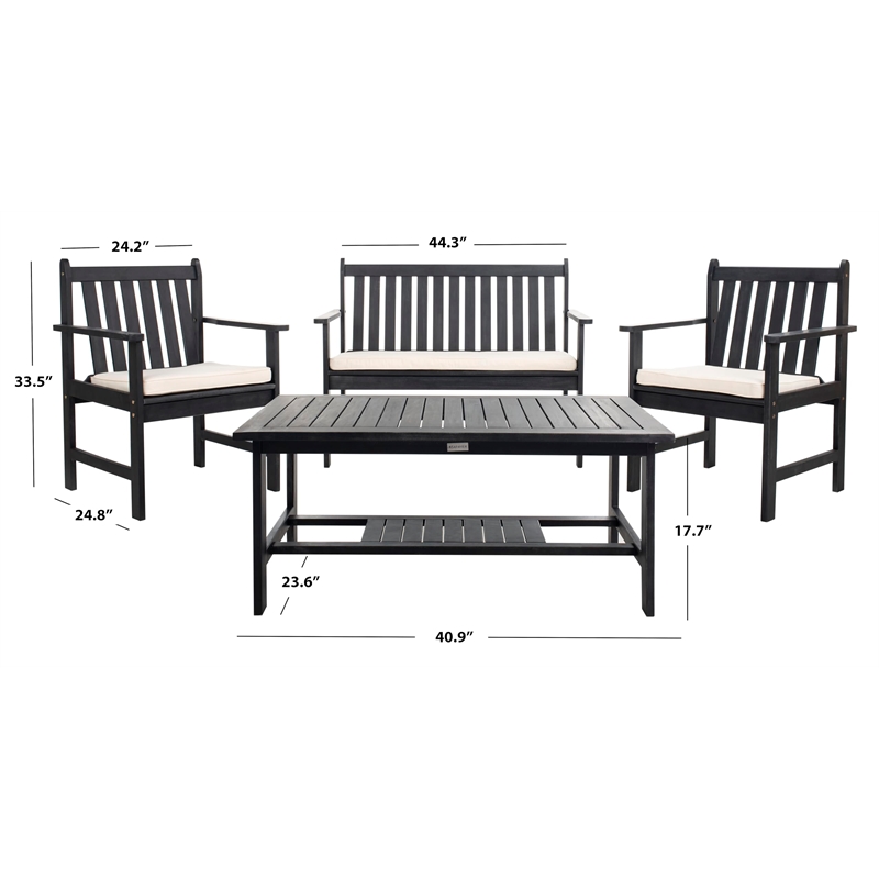 Pemberly Row Contemporary 4 Piece Patio Sofa Set in Black and White