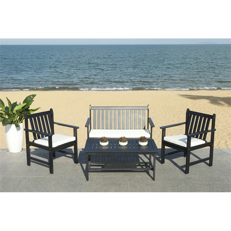 Pemberly Row Contemporary 4 Piece Patio Sofa Set in Black and White