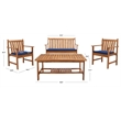 Pemberly Row Contemporary 4 Piece Patio Sofa Set in Teak Brown and Navy