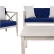 Pemberly Row Contemporary 4 Piece Patio Sofa Set in White and Navy