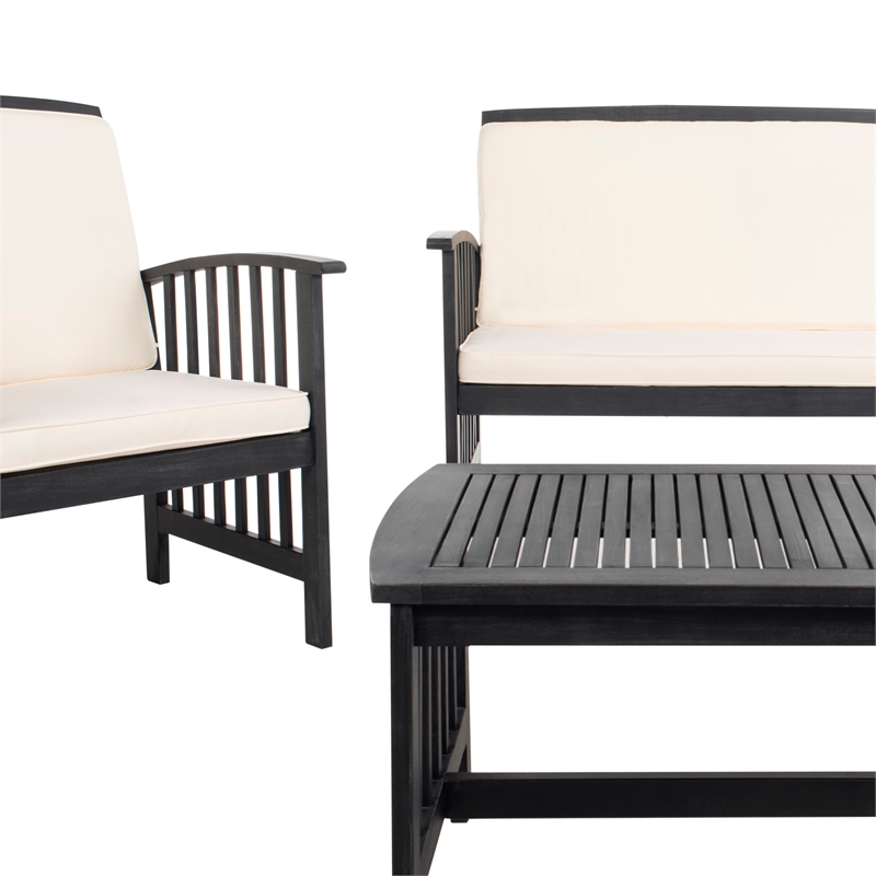 Pemberly Row Transitional Wood 4Pc Outdoor Set in Black / Beige