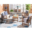 Pemberly Row Wood 4 Pc Outdoor Set in Natural / Beige / Navy / White