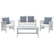 Pemberly Row Wood 4 Pc Outdoor Set in Gray / Beige/ Navy / White