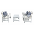 Pemberly Row Wood 4 Pc Outdoor Set in Gray / Beige/ Navy / White