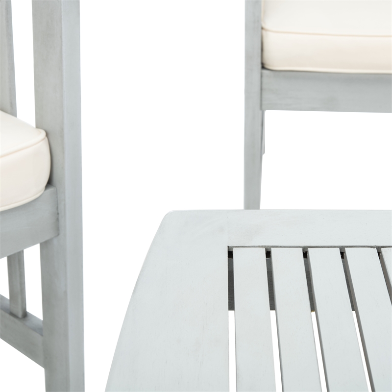 Pemberly Row Wood 4 Pc Outdoor Set in Gray / Beige/ Navy / White