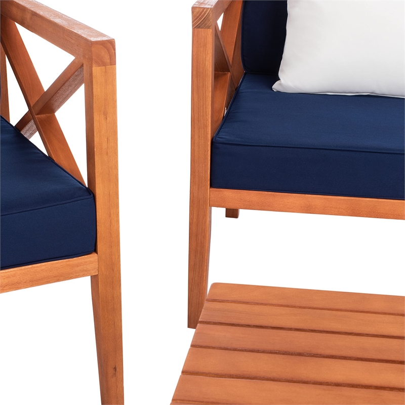 Pemberly Row Contemporary 4 Piece Patio Sofa Set in Teak Brown and Navy