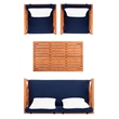 Pemberly Row Contemporary 4 Piece Patio Sofa Set in Teak Brown and Navy