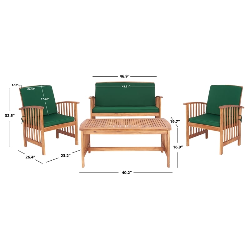 Pemberly Row Transitional Wood 4Pc Outdoor Set in Natural / Green