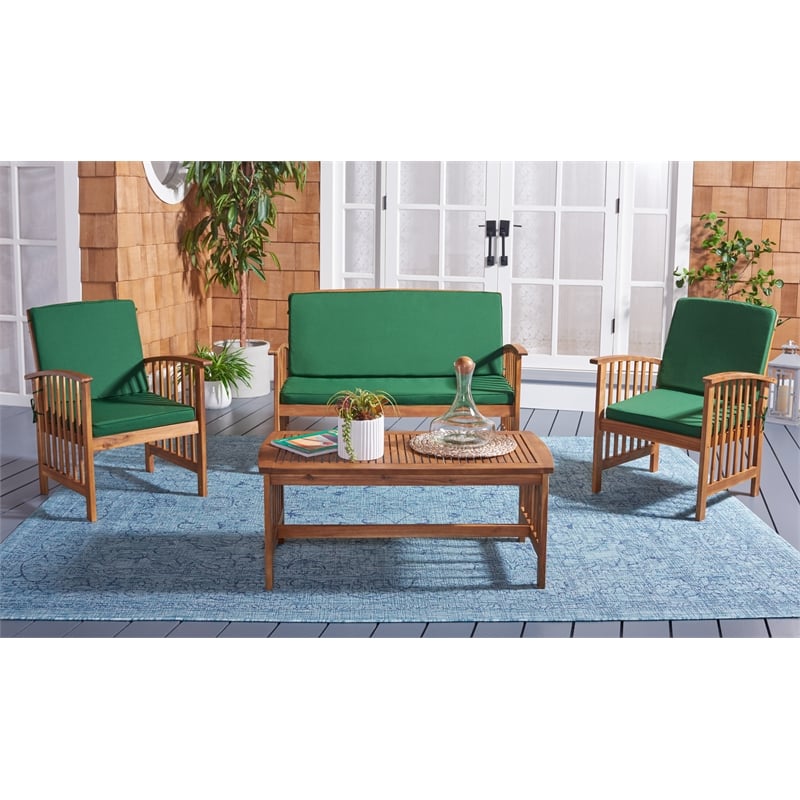 Pemberly Row Transitional Wood 4Pc Outdoor Set in Natural / Green