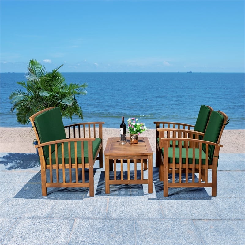 Pemberly Row Transitional Wood 4Pc Outdoor Set in Natural / Green