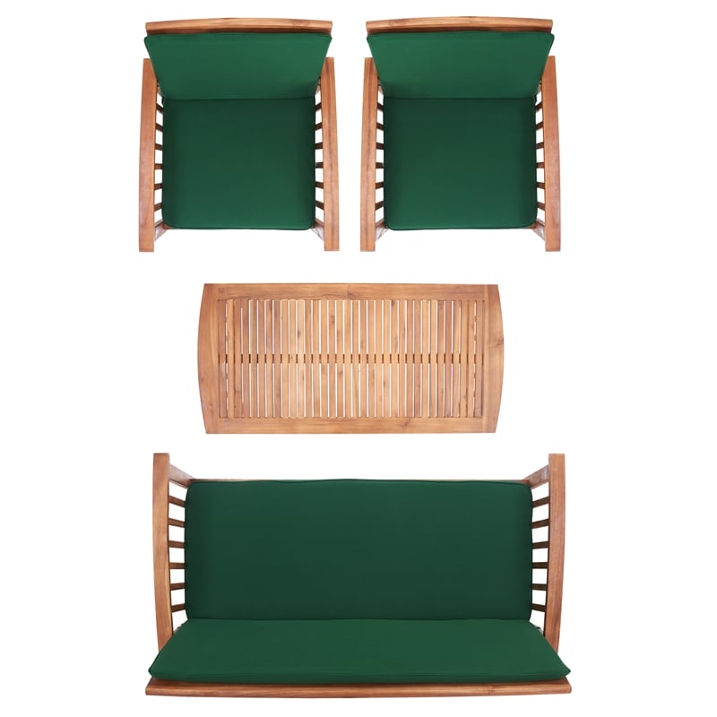 Pemberly Row Transitional Wood 4Pc Outdoor Set in Natural / Green