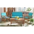 Pemberly Row Transitional Wood 4Pc Outdoor Set in Natural / Aqua