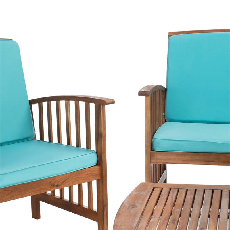 Pemberly Row Transitional Wood 4Pc Outdoor Set in Natural / Aqua