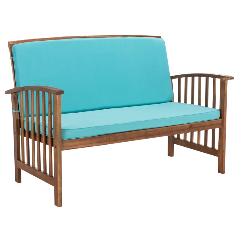 Pemberly Row Transitional Wood 4Pc Outdoor Set in Natural / Aqua