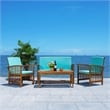 Pemberly Row Transitional Wood 4Pc Outdoor Set in Natural / Aqua