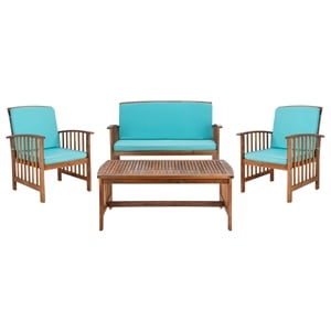 Pemberly Row Transitional Wood 4Pc Outdoor Set in Natural / Aqua