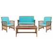 Pemberly Row Transitional Wood 4Pc Outdoor Set in Natural / Aqua