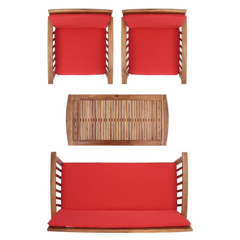 Pemberly Row Transitional Wood 4Pc Outdoor Set in Natural / Red