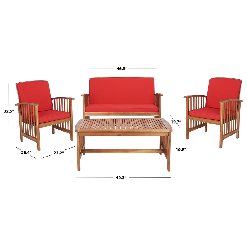 Pemberly Row Transitional Wood 4Pc Outdoor Set in Natural / Red