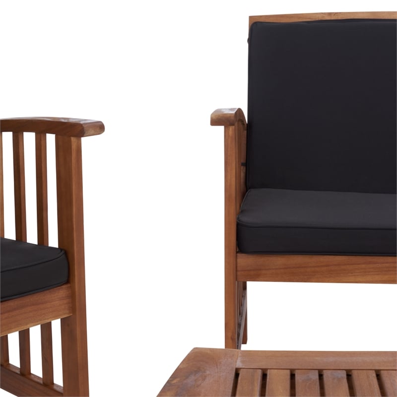 Pemberly Row Transitional Wood 4Pc Outdoor Set in Natural / Black