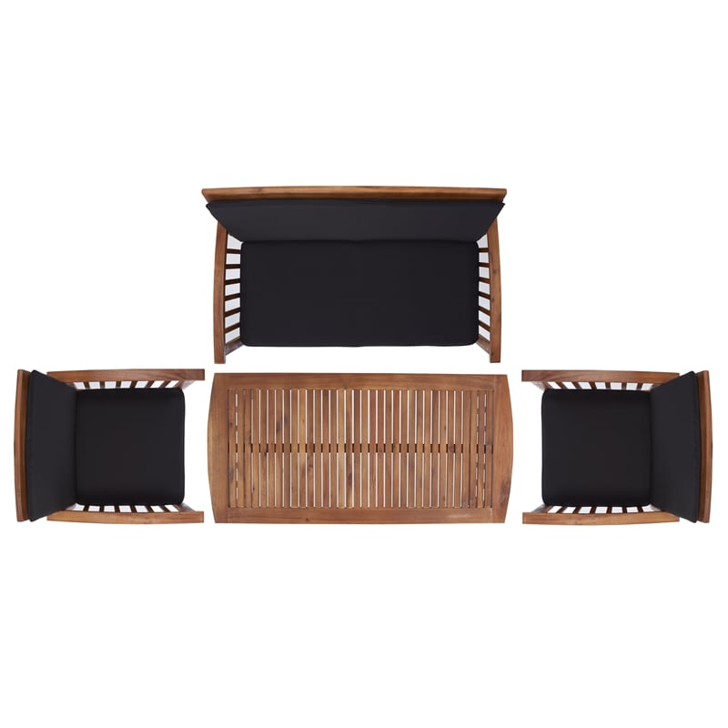 Pemberly Row Transitional Wood 4Pc Outdoor Set in Natural / Black