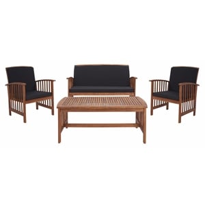 Pemberly Row Transitional Wood 4Pc Outdoor Set in Natural / Black