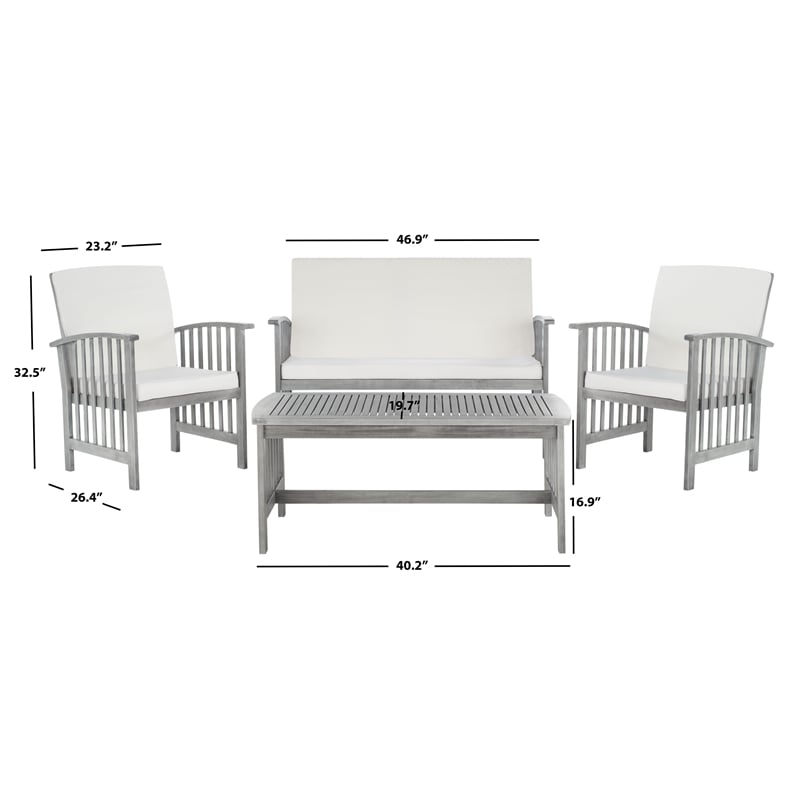 Pemberly Row Transitional Wood 4Pc Outdoor Set in Gray / Beige