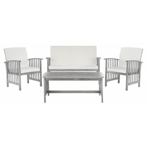 Pemberly Row Transitional Wood 4Pc Outdoor Set in Gray / Beige