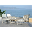 Pemberly Row Transitional Wood 4Pc Outdoor Set in Gray / Beige