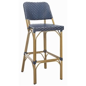 Pemberly Row Transitional Aluminum 30&quot Wicker Bar Stool in Navy and Gold