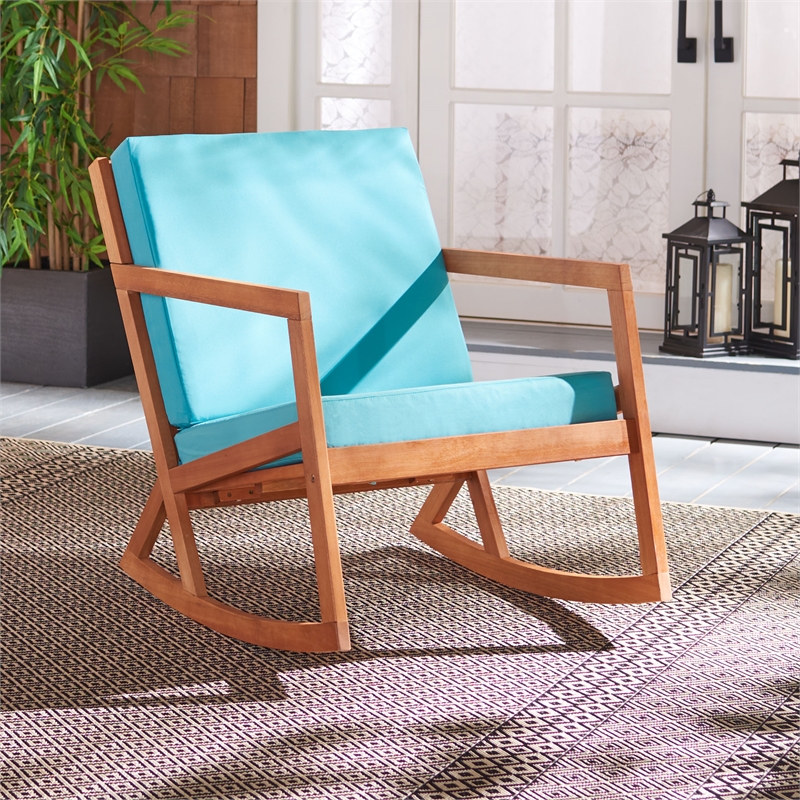 Pemberly Row Contemporary Wood Rocking Chair in Natural / Aqua