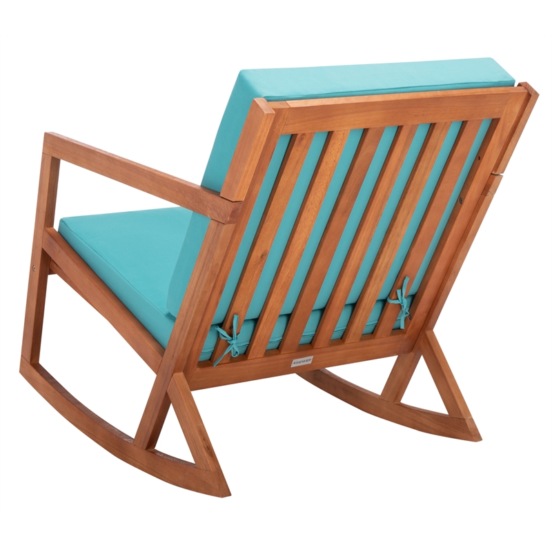 Pemberly Row Contemporary Wood Rocking Chair in Natural / Aqua