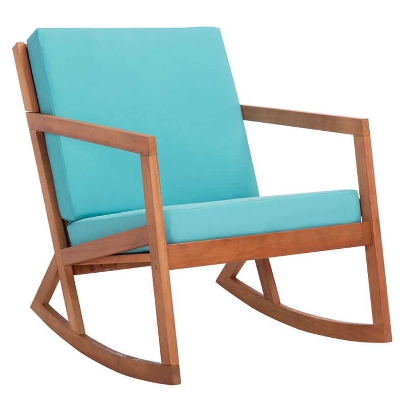 Pemberly Row Contemporary Wood Rocking Chair in Natural / Aqua