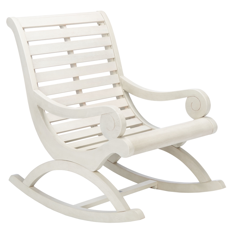 Pemberly Row Coastal Eucalyptus Wood Rocking Chair in White Finish