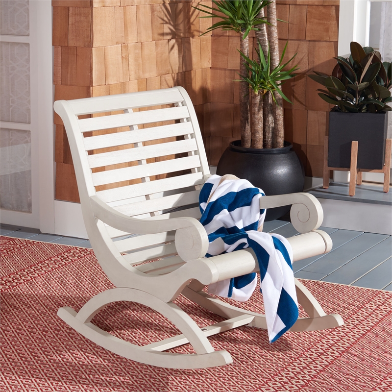 Pemberly Row Coastal Eucalyptus Wood Rocking Chair in White Finish