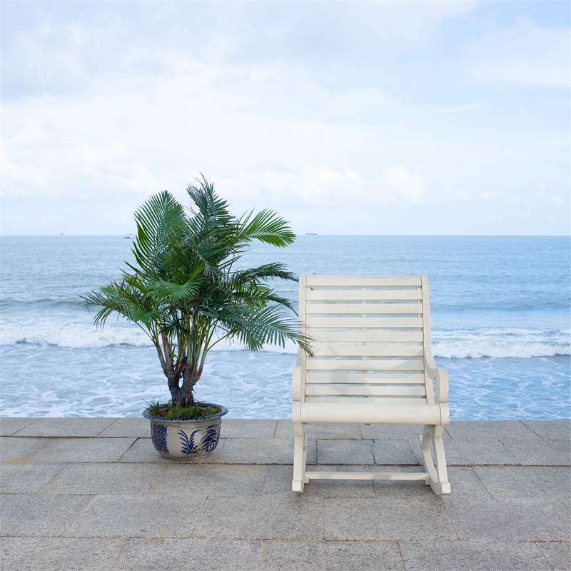 Pemberly Row Coastal Eucalyptus Wood Rocking Chair in White Finish