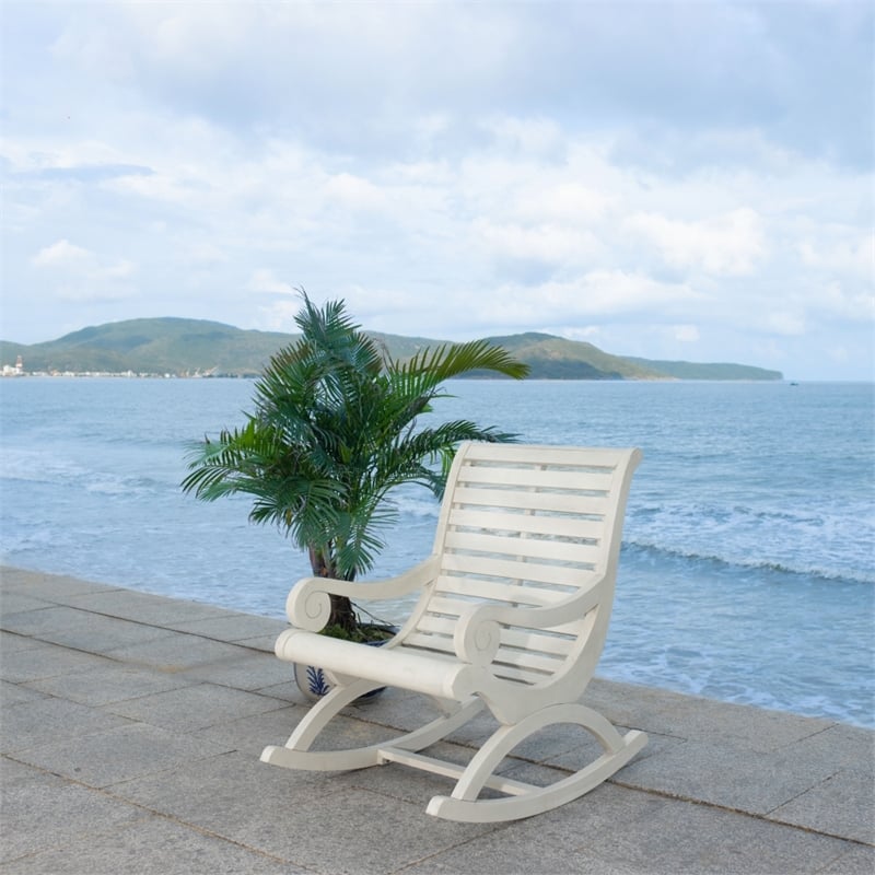 Pemberly Row Coastal Eucalyptus Wood Rocking Chair in White Finish