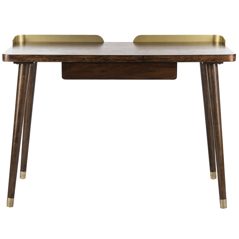 Pemberly Row Contemporary Writing Desk in Dark Walnut and Gold