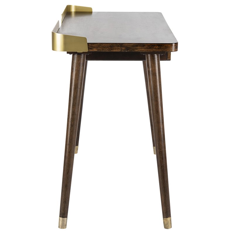 Pemberly Row Contemporary Writing Desk in Dark Walnut and Gold