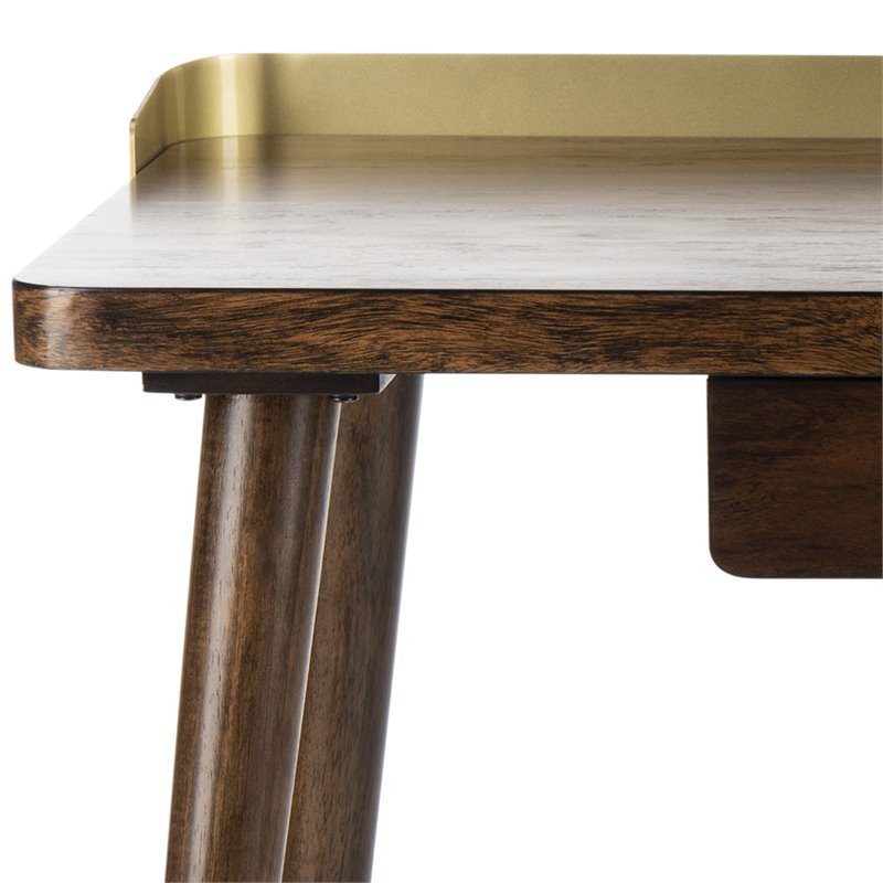 Pemberly Row Contemporary Writing Desk in Dark Walnut and Gold