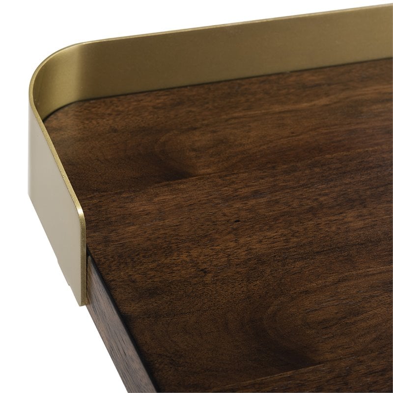 Pemberly Row Contemporary Writing Desk in Dark Walnut and Gold