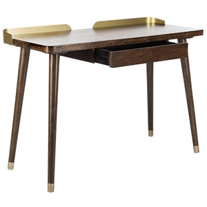 Pemberly Row Contemporary Writing Desk in Dark Walnut and Gold