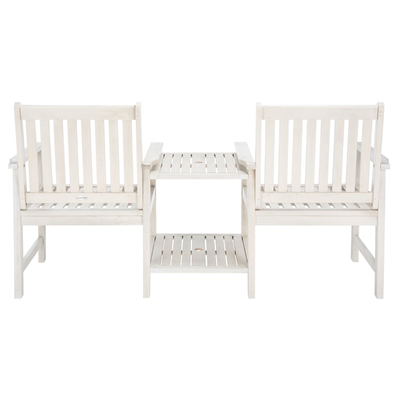 Pemberly Row Contemporary Wood Twin Seat Bench in White Finish