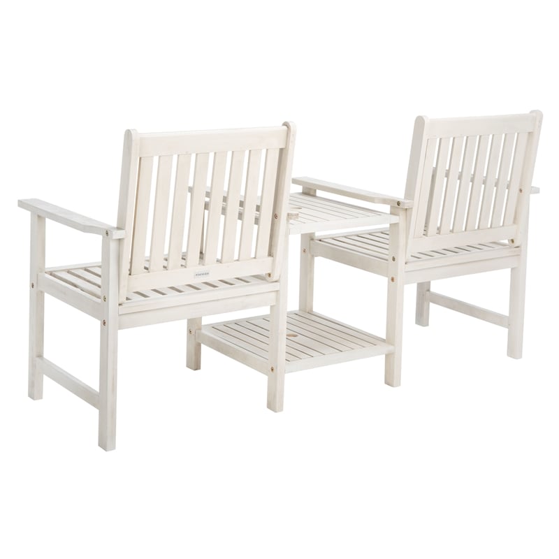 Pemberly Row Contemporary Wood Twin Seat Bench in White Finish
