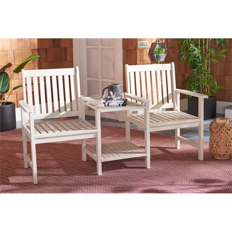 Pemberly Row Contemporary Wood Twin Seat Bench in White Finish