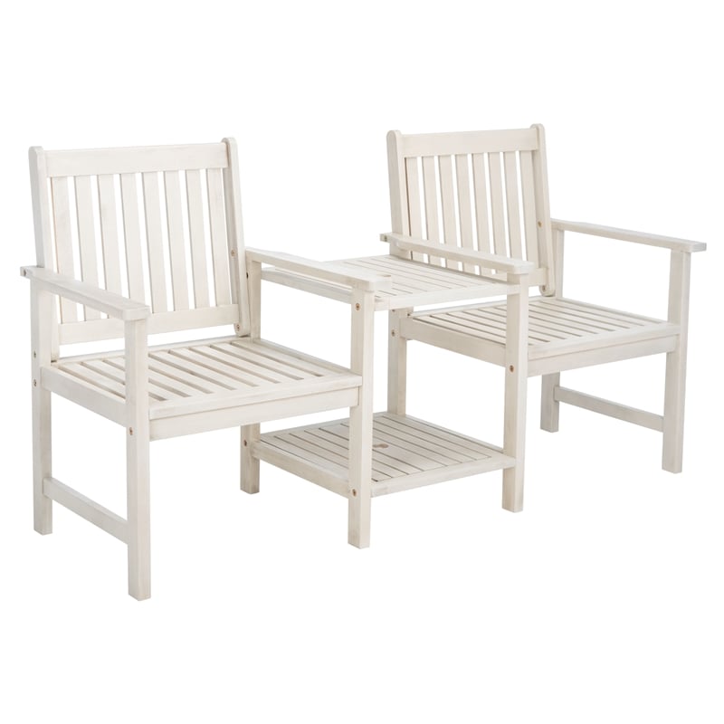 Pemberly Row Contemporary Wood Twin Seat Bench in White Finish