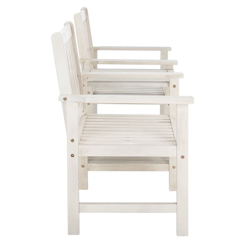 Pemberly Row Contemporary Wood Twin Seat Bench in White Finish