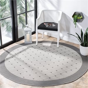 Pemberly Row Contemporary Polypropylene 6'7&quot Round Rug in Gray and Ivory
